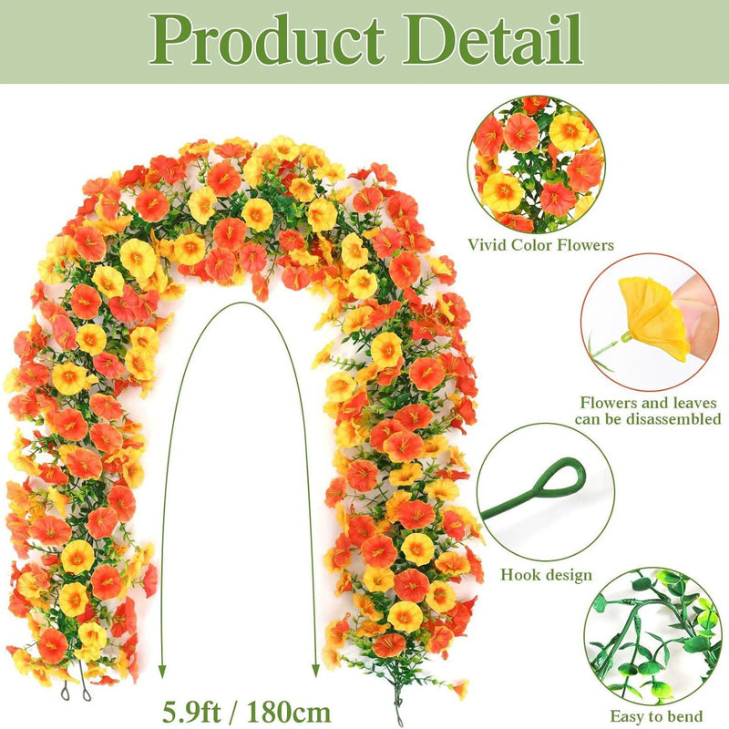 71" Artificial Morning Glory Vine Garland (Set of 2), Lifelike Trailing Eucalyptus Greenery for Wedding Arch, Mantel, Table Runner, Farmhouse Home Decor