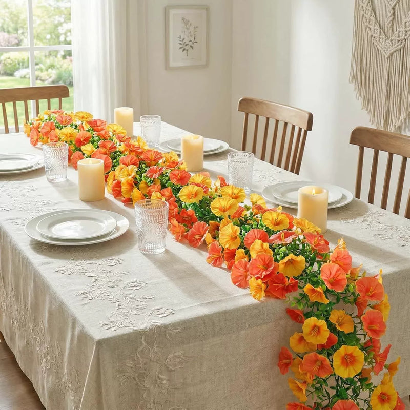 71" Artificial Morning Glory Vine Garland (Set of 2), Lifelike Trailing Eucalyptus Greenery for Wedding Arch, Mantel, Table Runner, Farmhouse Home Decor