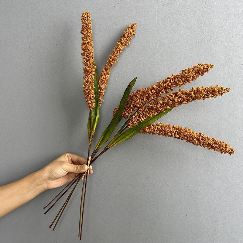 21" Artificial Wheat Stalks, 6-Stem Faux Grain Bundle, Realistic Dried Wheat Sprays for Vase, Farmhouse Home Decor, Rustic Wedding, Fall Arrangements