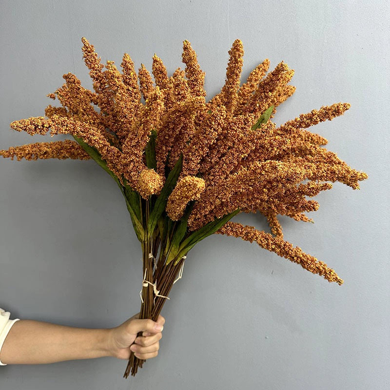 21" Artificial Wheat Stalks, 6-Stem Faux Grain Bundle, Realistic Dried Wheat Sprays for Vase, Farmhouse Home Decor, Rustic Wedding, Fall Arrangements
