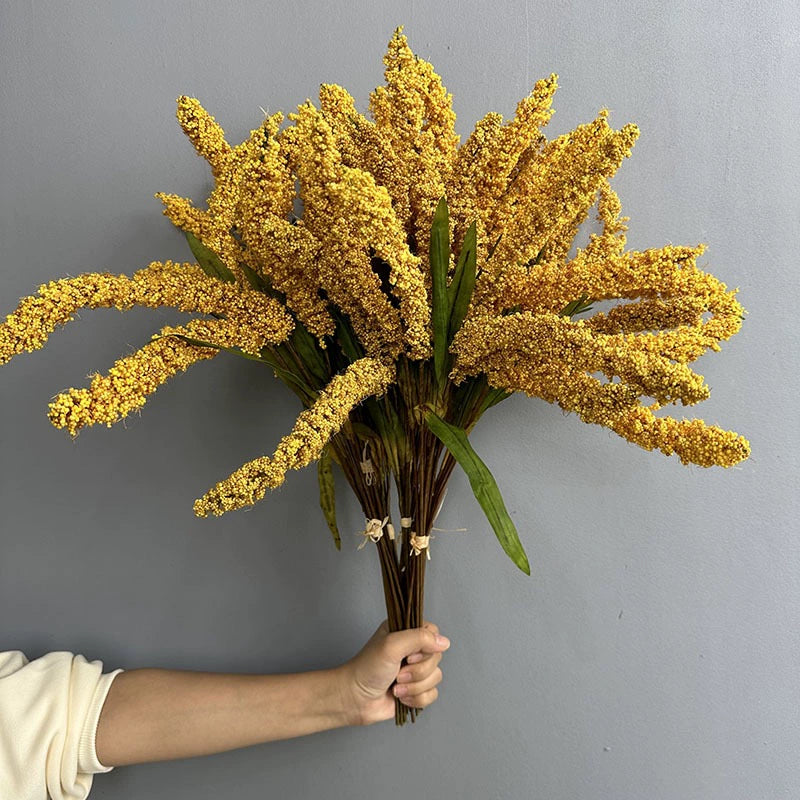 21" Artificial Wheat Stalks, 6-Stem Faux Grain Bundle, Realistic Dried Wheat Sprays for Vase, Farmhouse Home Decor, Rustic Wedding, Fall Arrangements