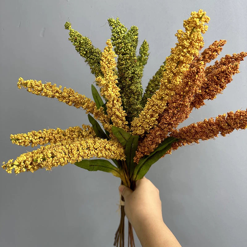 21" Artificial Wheat Stalks, 6-Stem Faux Grain Bundle, Realistic Dried Wheat Sprays for Vase, Farmhouse Home Decor, Rustic Wedding, Fall Arrangements