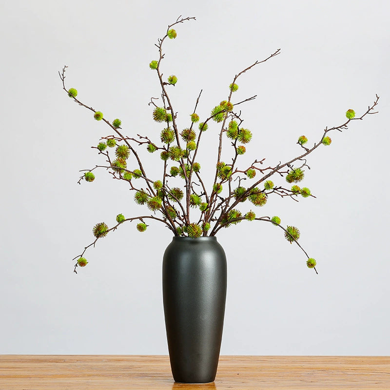 Faux Castor Bean Stem, 39" Tall Spiky Ball Branch, Realistic Textured Ricinus Spray for Vase Filler, Modern Home Decor, Wedding & Event Florals