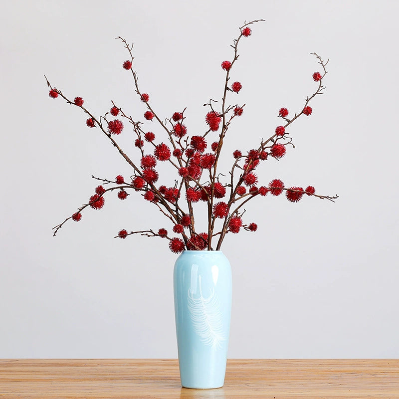 Faux Castor Bean Stem, 39" Tall Spiky Ball Branch, Realistic Textured Ricinus Spray for Vase Filler, Modern Home Decor, Wedding & Event Florals