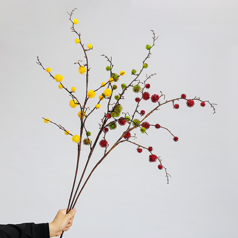 Faux Castor Bean Stem, 39" Tall Spiky Ball Branch, Realistic Textured Ricinus Spray for Vase Filler, Modern Home Decor, Wedding & Event Florals