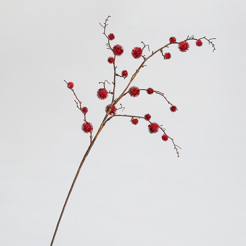 Faux Castor Bean Stem, 39" Tall Spiky Ball Branch, Realistic Textured Ricinus Spray for Vase Filler, Modern Home Decor, Wedding & Event Florals