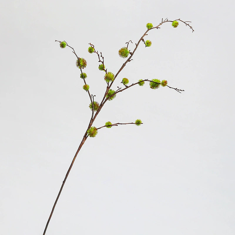 Faux Castor Bean Stem, 39" Tall Spiky Ball Branch, Realistic Textured Ricinus Spray for Vase Filler, Modern Home Decor, Wedding & Event Florals