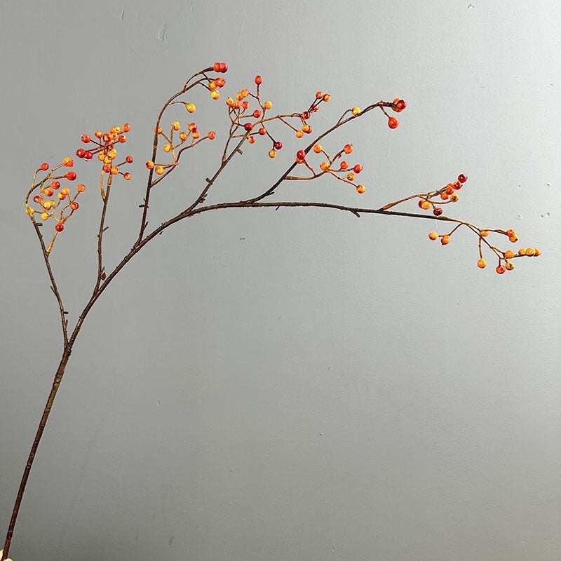 45" Lifelike Autumn Berry Stems, Long Faux Berry Branch in Red, Orange & Green, Realistic Vase Filler for Fall Home Decor, Thanksgiving & Rustic Wedding Arrangements