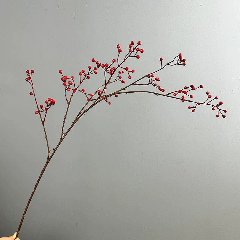45" Lifelike Autumn Berry Stems, Long Faux Berry Branch in Red, Orange & Green, Realistic Vase Filler for Fall Home Decor, Thanksgiving & Rustic Wedding Arrangements