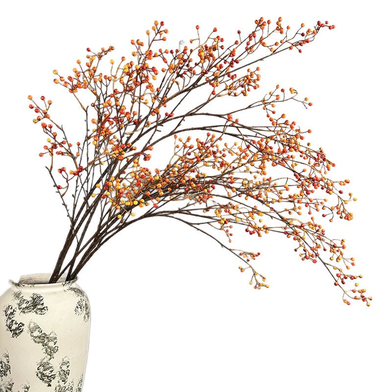 45" Lifelike Autumn Berry Stems, Long Faux Berry Branch in Red, Orange & Green, Realistic Vase Filler for Fall Home Decor, Thanksgiving & Rustic Wedding Arrangements