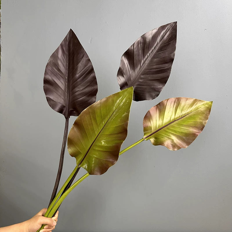 29" Real Touch Tropical Leaf Stem, Large Faux Monstera & Bird of Paradise Leaf, Tall Sculptural Greenery for Vase, Modern Home Decor, DIY Wedding & Events
