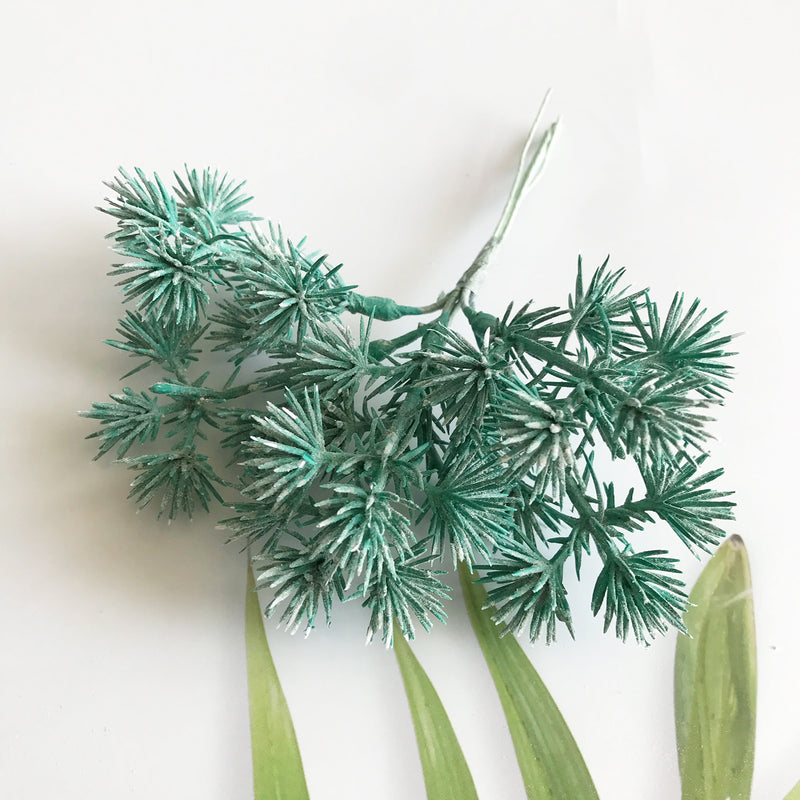 Faux Green Pine Needle Spray, 5.5" Realistic Pinecone Floral Pick for Rustic DIY Crafts, Wedding Decor, Wreaths, and Gift Toppers