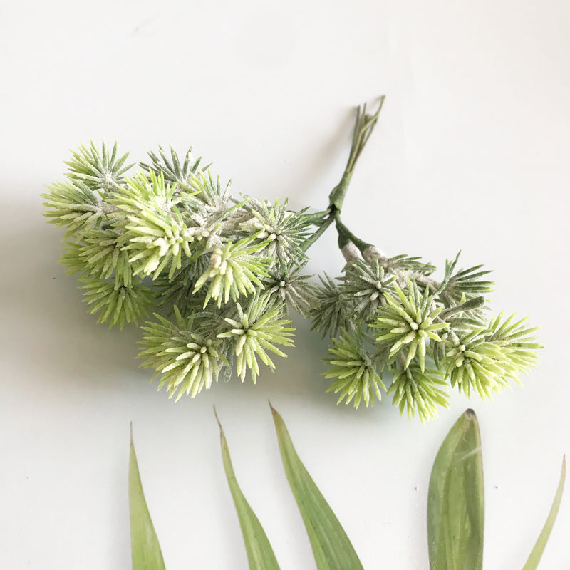 Faux Green Pine Needle Spray, 5.5" Realistic Pinecone Floral Pick for Rustic DIY Crafts, Wedding Decor, Wreaths, and Gift Toppers