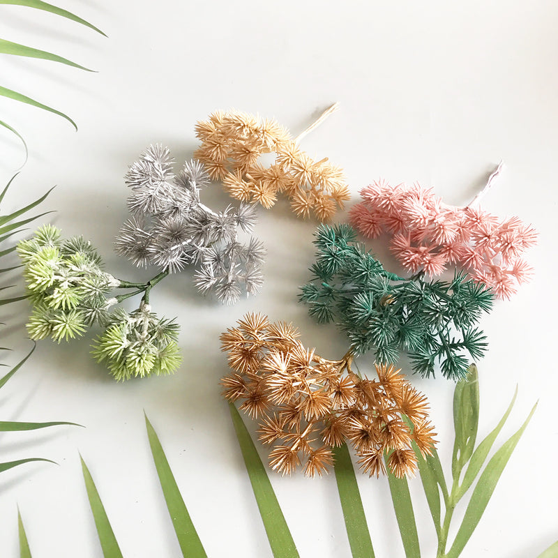 Faux Green Pine Needle Spray, 5.5" Realistic Pinecone Floral Pick for Rustic DIY Crafts, Wedding Decor, Wreaths, and Gift Toppers
