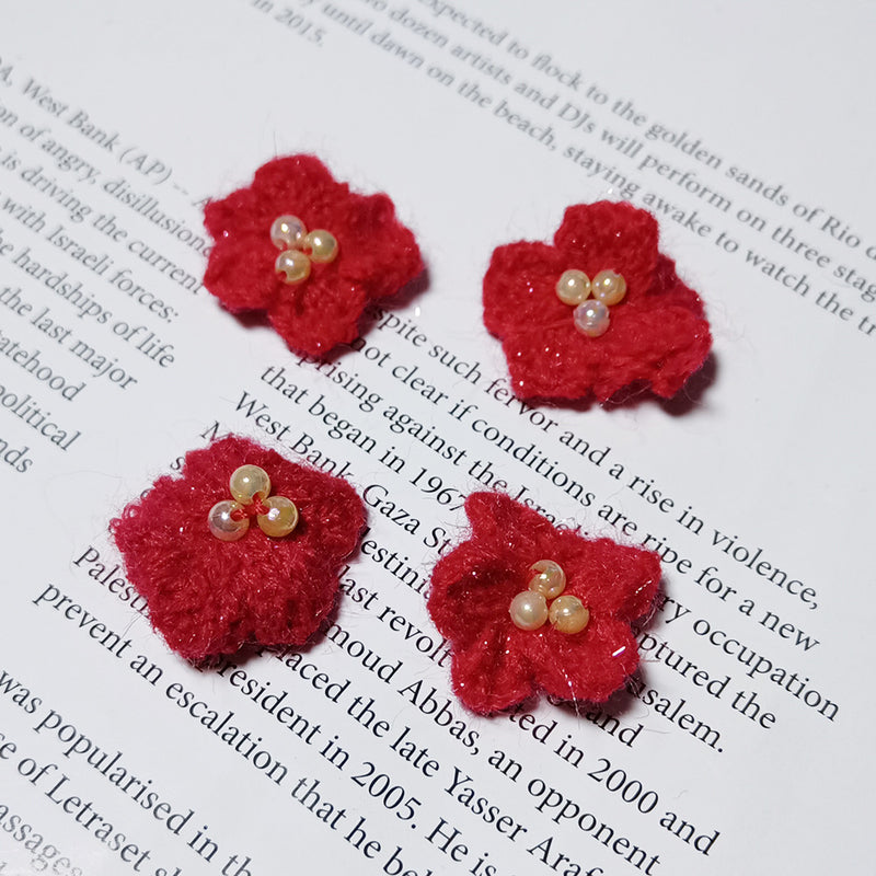 5-Pack Knitted Daisy Flowers, 1-Inch Crochet Yarn Appliqués, Warm-Tone Embellishments for DIY Crafts, Wedding Decor, Gift Wrapping & Scrapbooking