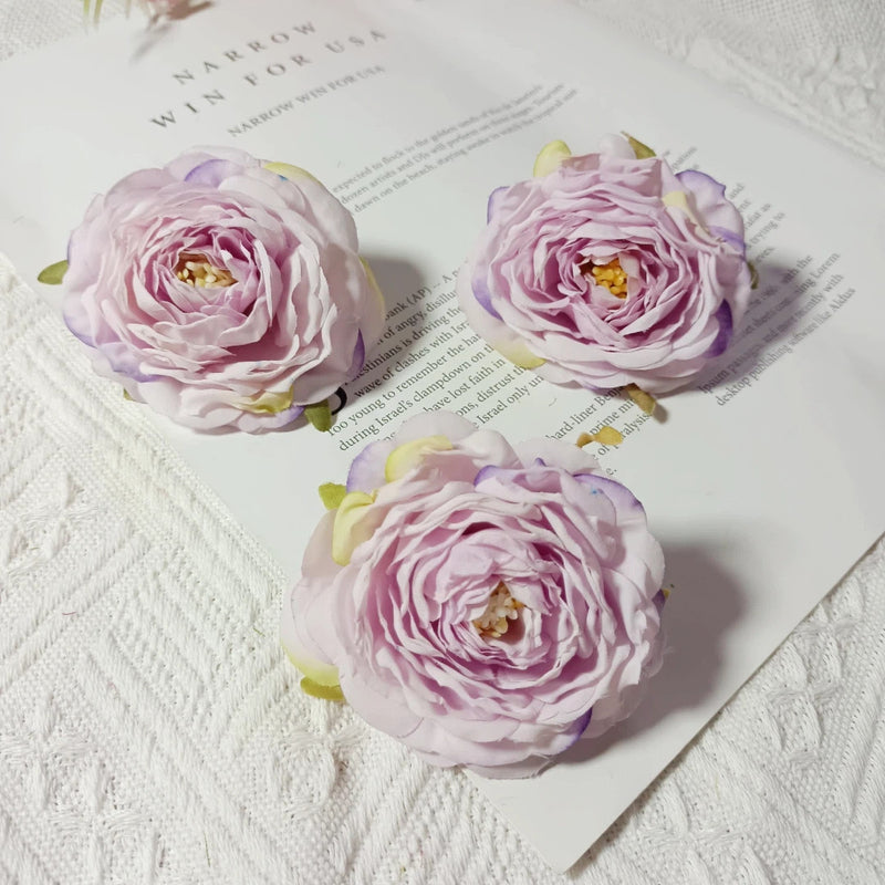 3-Pack 3" Faux Camellia Flower Heads, Lifelike Small Peony Blooms for DIY Wedding Decor, Corsages, Wreaths & Home Crafting