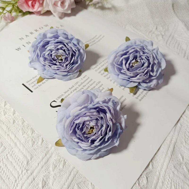 3-Pack 3" Faux Camellia Flower Heads, Lifelike Small Peony Blooms for DIY Wedding Decor, Corsages, Wreaths & Home Crafting