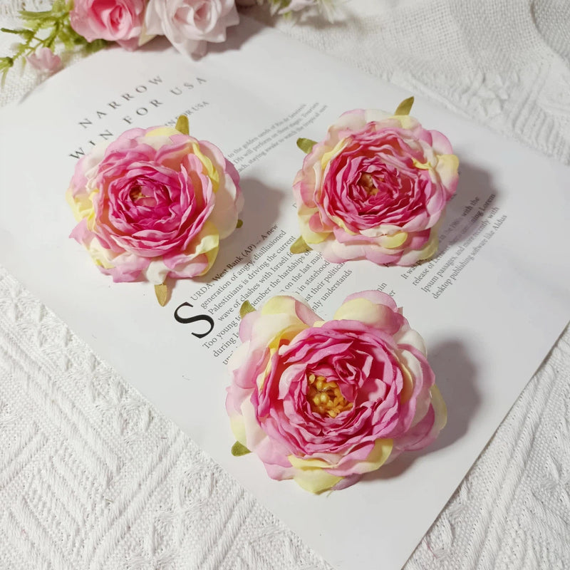 3-Pack 3" Faux Camellia Flower Heads, Lifelike Small Peony Blooms for DIY Wedding Decor, Corsages, Wreaths & Home Crafting