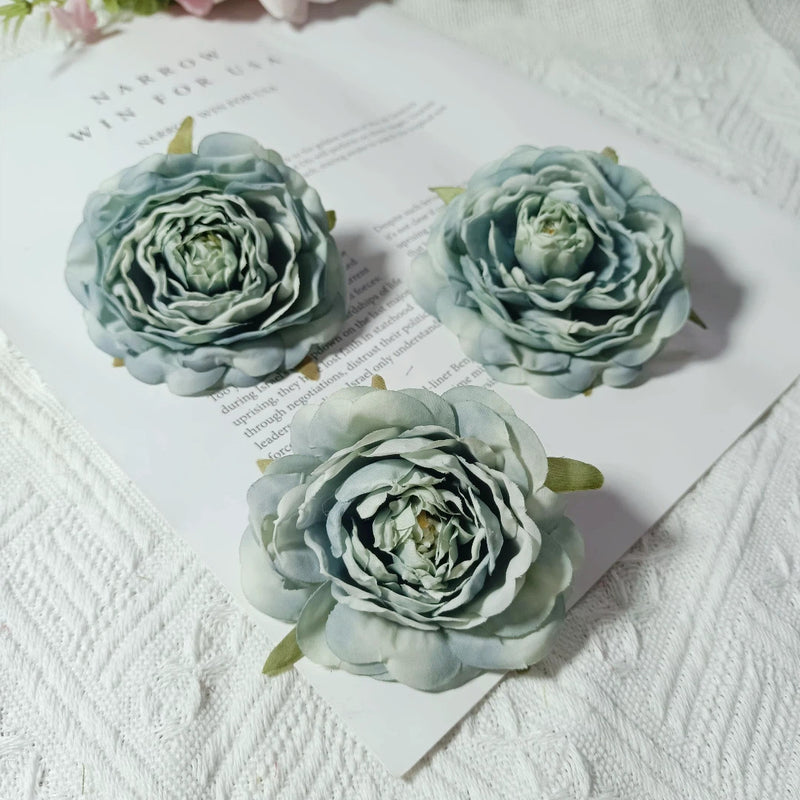 3-Pack 3" Faux Camellia Flower Heads, Lifelike Small Peony Blooms for DIY Wedding Decor, Corsages, Wreaths & Home Crafting