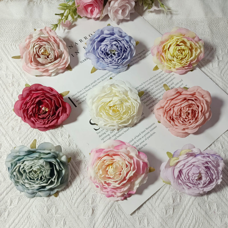 3-Pack 3" Faux Camellia Flower Heads, Lifelike Small Peony Blooms for DIY Wedding Decor, Corsages, Wreaths & Home Crafting
