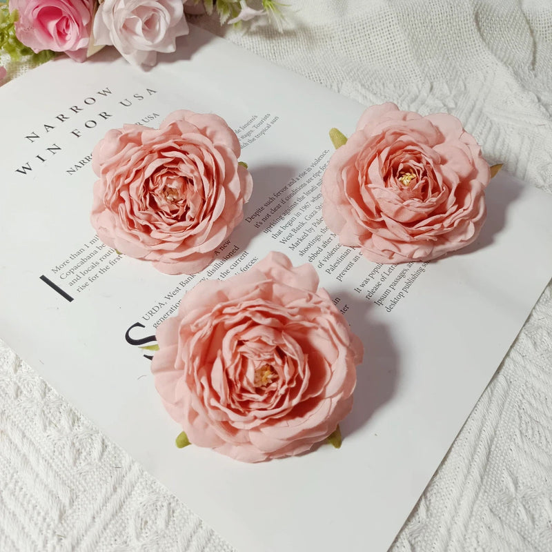3-Pack 3" Faux Camellia Flower Heads, Lifelike Small Peony Blooms for DIY Wedding Decor, Corsages, Wreaths & Home Crafting