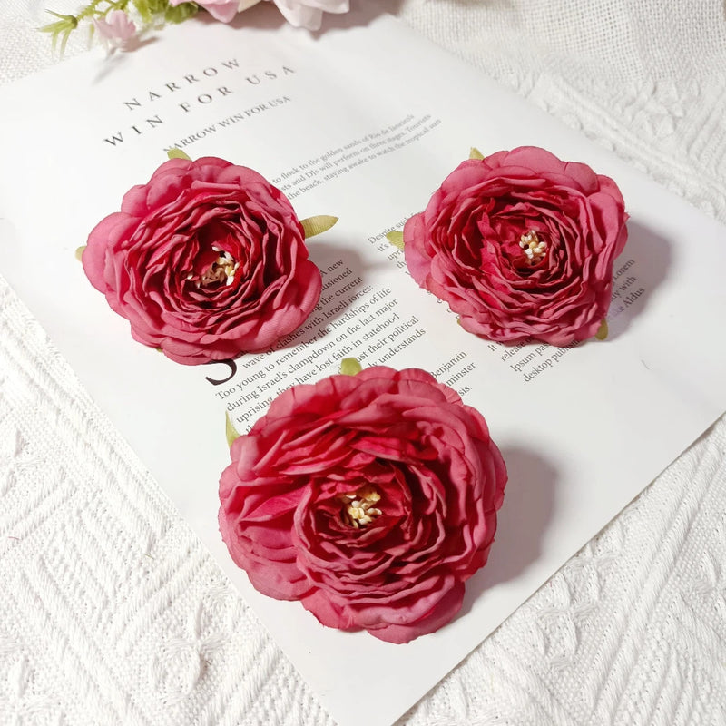 3-Pack 3" Faux Camellia Flower Heads, Lifelike Small Peony Blooms for DIY Wedding Decor, Corsages, Wreaths & Home Crafting