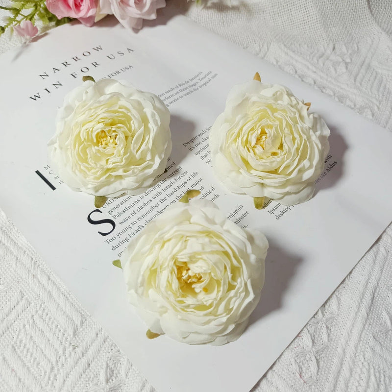3-Pack 3" Faux Camellia Flower Heads, Lifelike Small Peony Blooms for DIY Wedding Decor, Corsages, Wreaths & Home Crafting