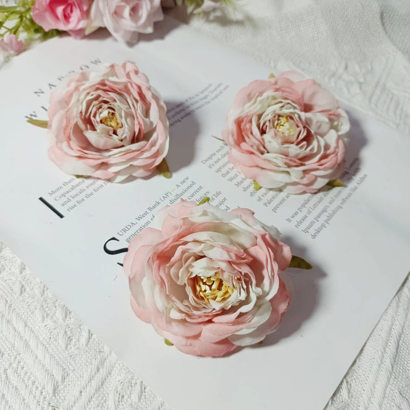 3-Pack 3" Faux Camellia Flower Heads, Lifelike Small Peony Blooms for DIY Wedding Decor, Corsages, Wreaths & Home Crafting