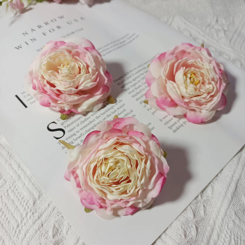 3-Pack 3" Faux Camellia Flower Heads, Lifelike Small Peony Blooms for DIY Wedding Decor, Corsages, Wreaths & Home Crafting