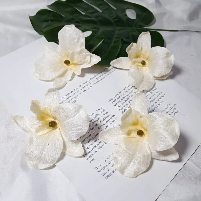 Set of 5 Lush Velvet Orchid Blooms, 3.5" Artificial Flower Heads, Realistic Craft Supplies for Wedding Planners, DIY Home Decor & Event Design