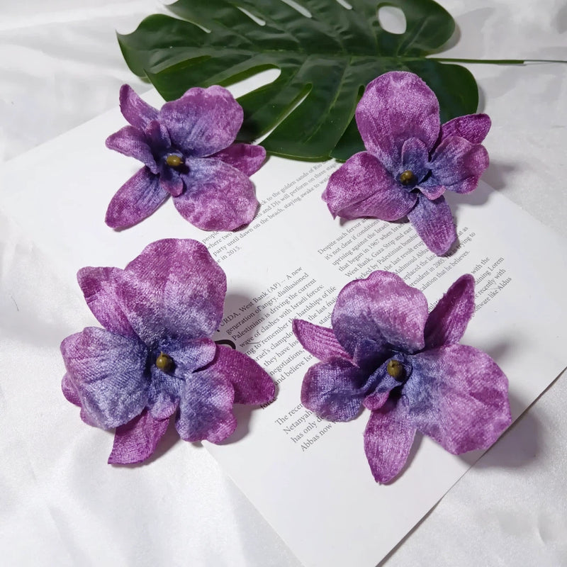 Set of 5 Lush Velvet Orchid Blooms, 3.5" Artificial Flower Heads, Realistic Craft Supplies for Wedding Planners, DIY Home Decor & Event Design