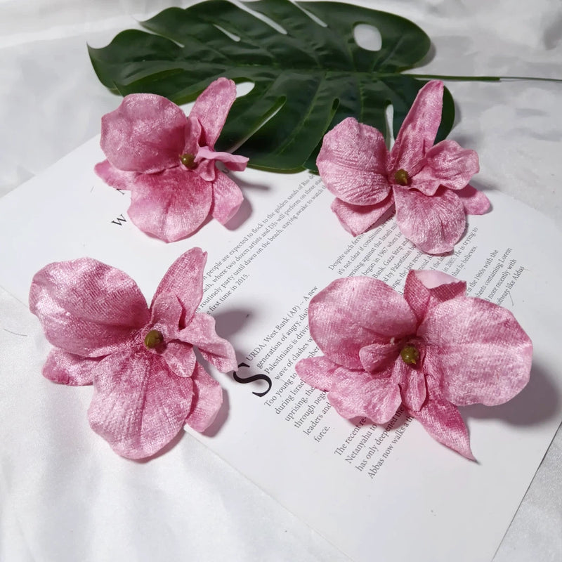Set of 5 Lush Velvet Orchid Blooms, 3.5" Artificial Flower Heads, Realistic Craft Supplies for Wedding Planners, DIY Home Decor & Event Design