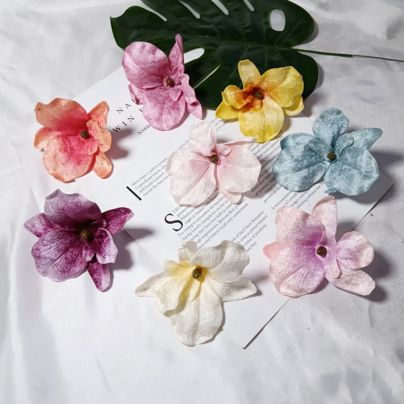 Set of 5 Lush Velvet Orchid Blooms, 3.5" Artificial Flower Heads, Realistic Craft Supplies for Wedding Planners, DIY Home Decor & Event Design