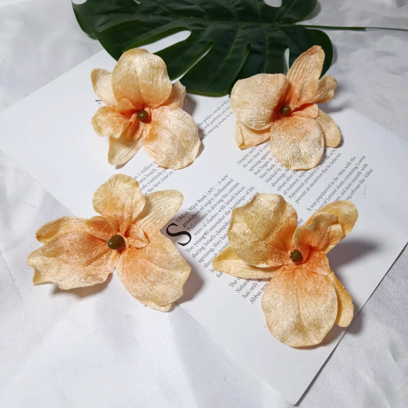 Set of 5 Lush Velvet Orchid Blooms, 3.5" Artificial Flower Heads, Realistic Craft Supplies for Wedding Planners, DIY Home Decor & Event Design
