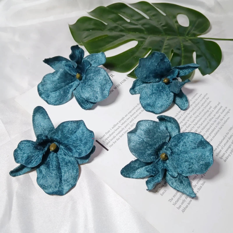 Set of 5 Lush Velvet Orchid Blooms, 3.5" Artificial Flower Heads, Realistic Craft Supplies for Wedding Planners, DIY Home Decor & Event Design
