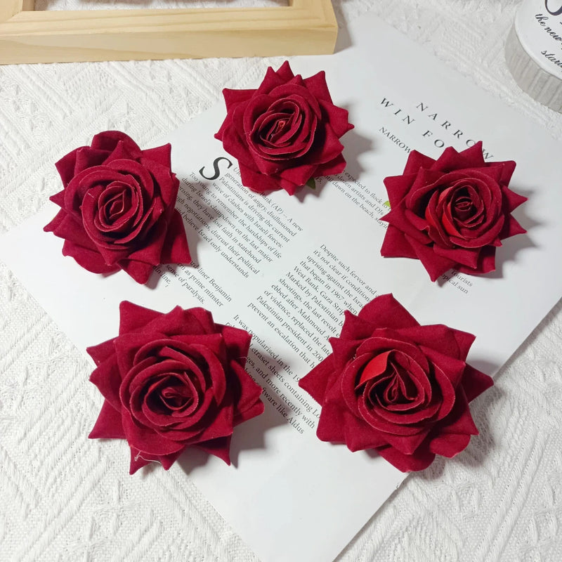 3" Lush Velvet Rose Heads, Realistic Artificial Flowers for DIY Wedding Boutonnieres, Corsages, Centerpieces & Home Decor, Bulk Available