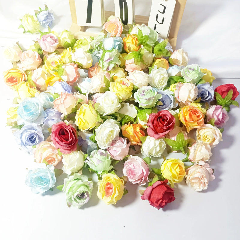 Bulk Mini Rose Heads, 1.5 Inch Small Artificial Flowers, Lifelike Faux Rose Buds for DIY Wedding Decor, Crafts, Corsages & Centerpieces