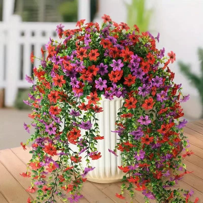 Faux Hanging Daisy & Eucalyptus Bush | Set of 2 | UV-Resistant Outdoor Artificial Flowers