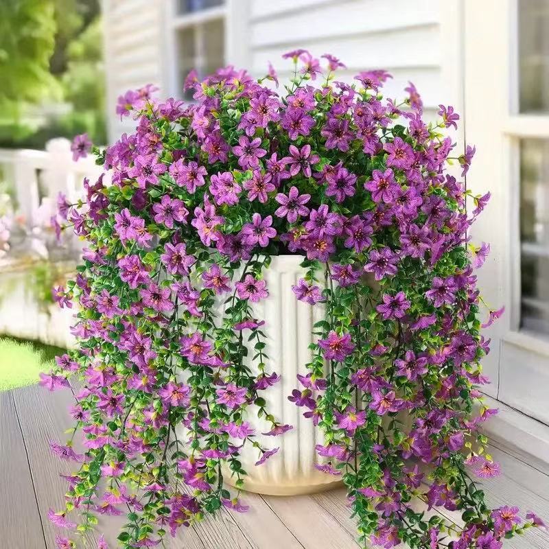 Faux Hanging Daisy & Eucalyptus Bush | Set of 2 | UV-Resistant Outdoor Artificial Flowers