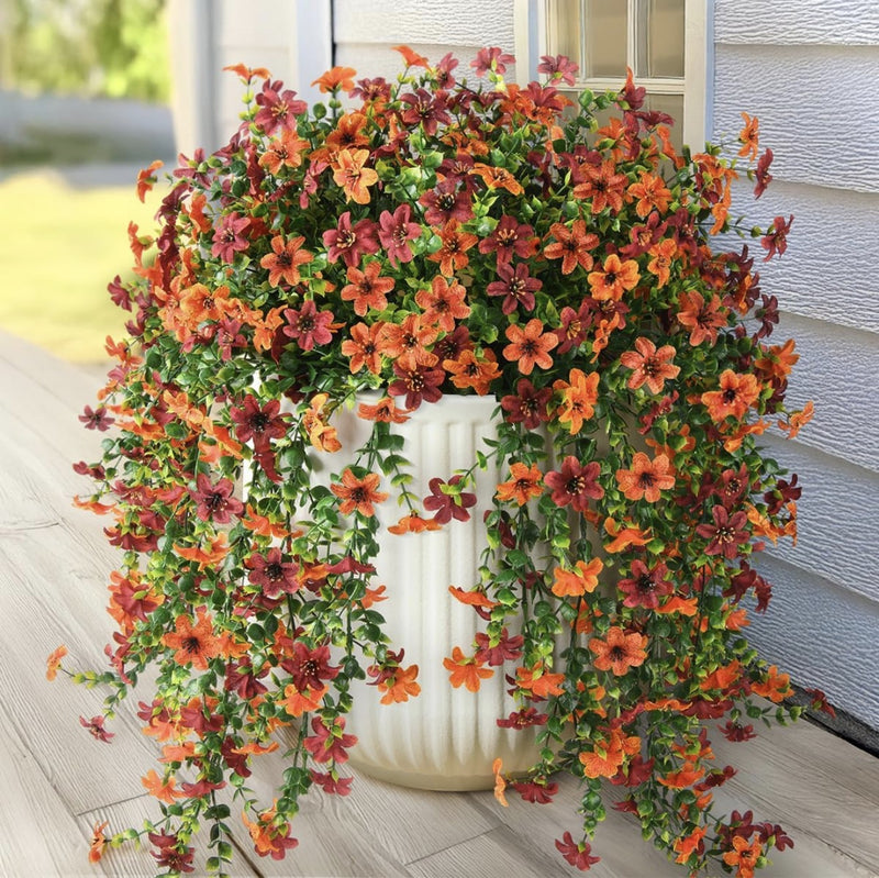 Faux Hanging Daisy & Eucalyptus Bush | Set of 2 | UV-Resistant Outdoor Artificial Flowers