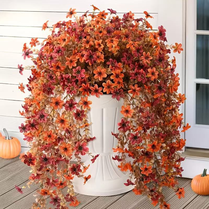 Faux Hanging Daisy & Eucalyptus Bush | Set of 2 | UV-Resistant Outdoor Artificial Flowers