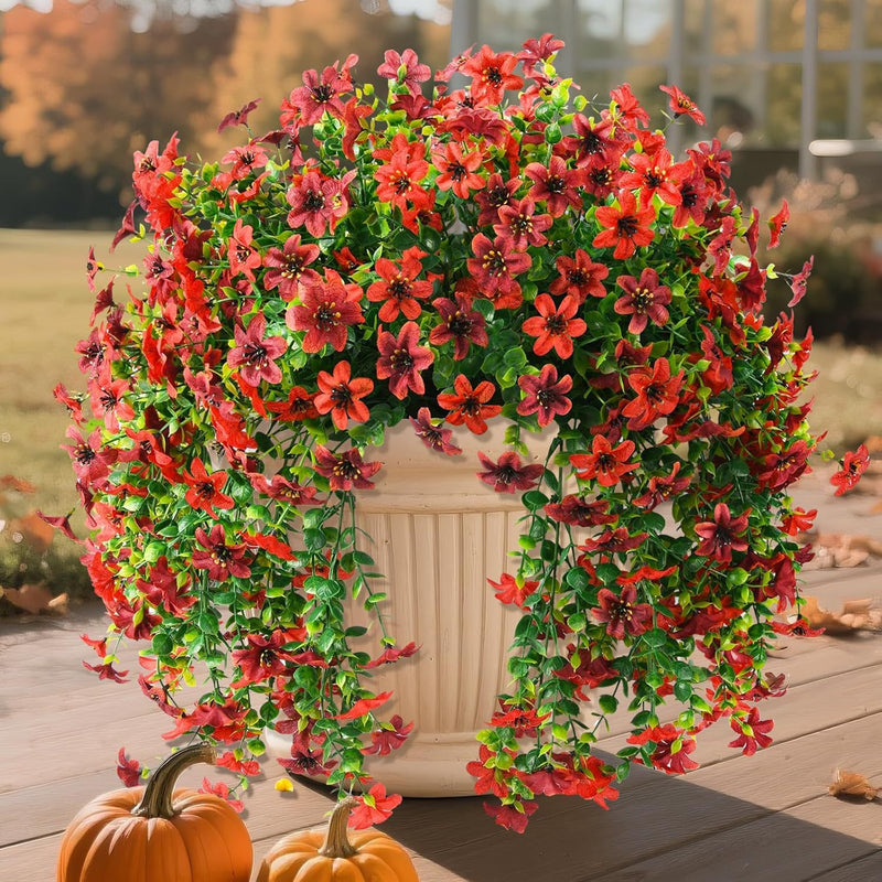 Faux Hanging Daisy & Eucalyptus Bush | Set of 2 | UV-Resistant Outdoor Artificial Flowers