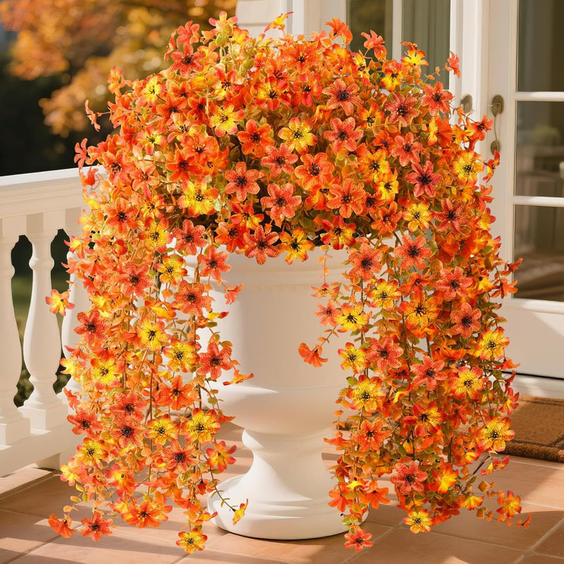 Faux Hanging Daisy & Eucalyptus Bush | Set of 2 | UV-Resistant Outdoor Artificial Flowers