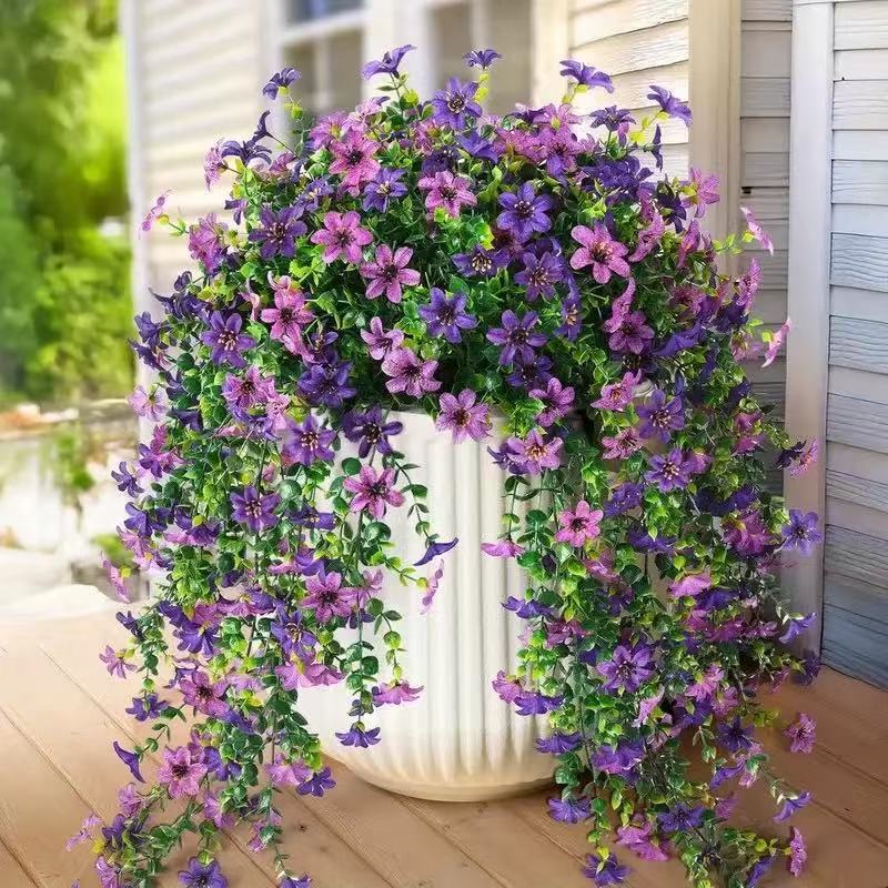 Faux Hanging Daisy & Eucalyptus Bush | Set of 2 | UV-Resistant Outdoor Artificial Flowers