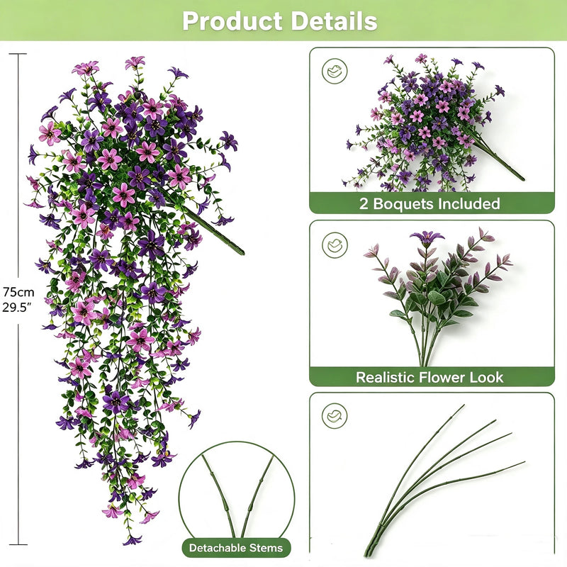 Faux Hanging Daisy & Eucalyptus Bush | Set of 2 | UV-Resistant Outdoor Artificial Flowers