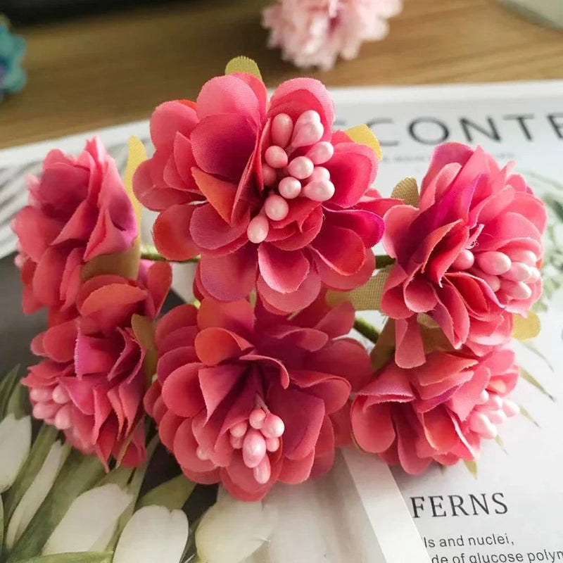Lifelike Mini Wildflower Bouquet, 4.5" Faux Hydrangea Floral Pick, Silk Craft Flowers for DIY Wedding Boutonnieres, Wreaths & Vase Fillers