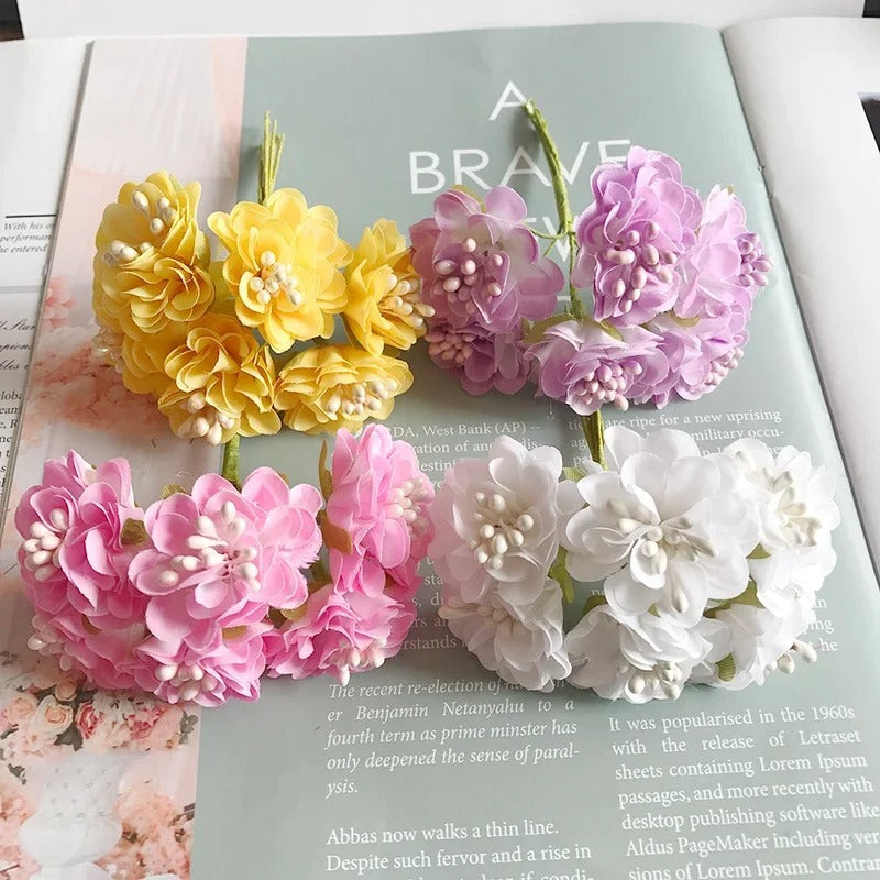 Lifelike Mini Wildflower Bouquet, 4.5" Faux Hydrangea Floral Pick, Silk Craft Flowers for DIY Wedding Boutonnieres, Wreaths & Vase Fillers