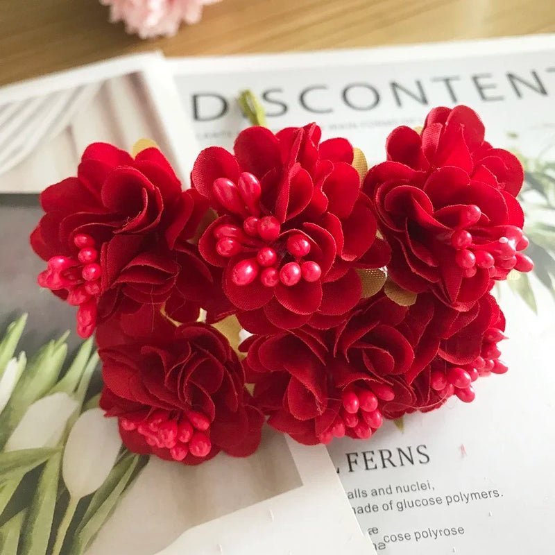 Lifelike Mini Wildflower Bouquet, 4.5" Faux Hydrangea Floral Pick, Silk Craft Flowers for DIY Wedding Boutonnieres, Wreaths & Vase Fillers