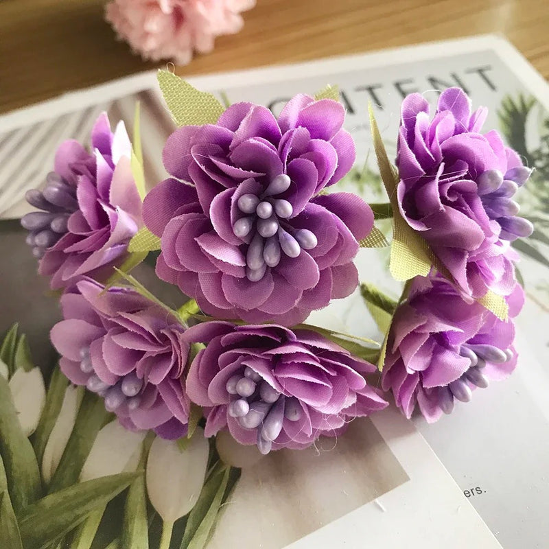 Lifelike Mini Wildflower Bouquet, 4.5" Faux Hydrangea Floral Pick, Silk Craft Flowers for DIY Wedding Boutonnieres, Wreaths & Vase Fillers