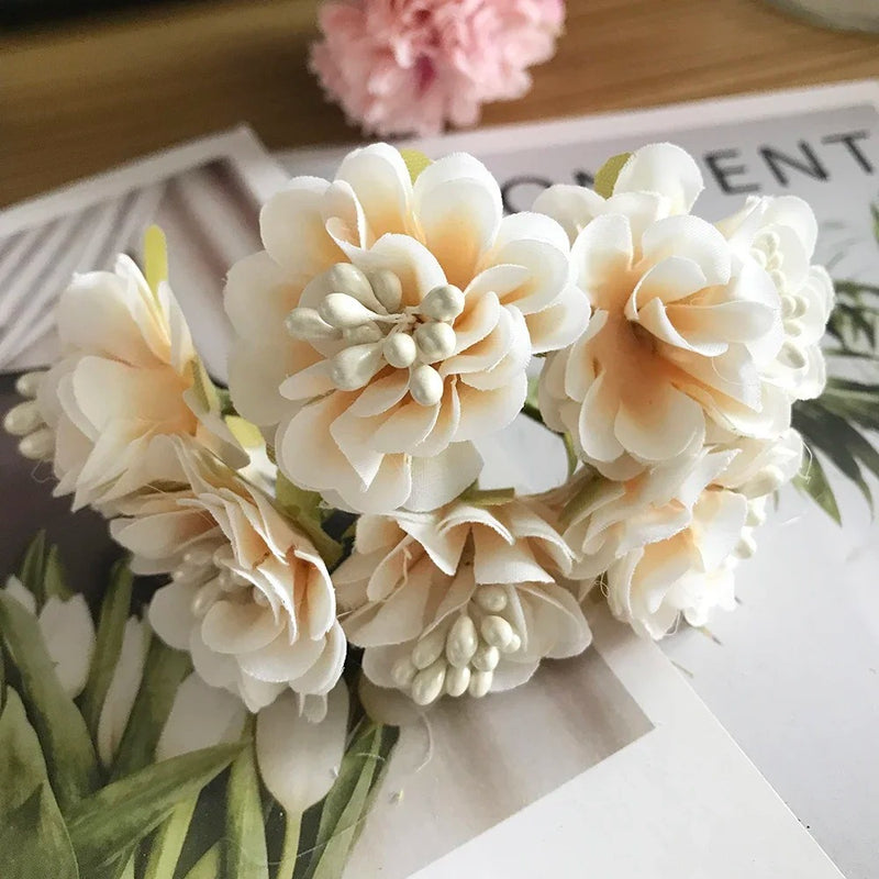 Lifelike Mini Wildflower Bouquet, 4.5" Faux Hydrangea Floral Pick, Silk Craft Flowers for DIY Wedding Boutonnieres, Wreaths & Vase Fillers